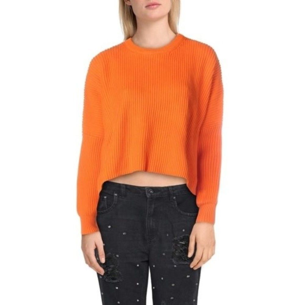 Free People orange Piers & Palms Chunky Cropped Sweater XS